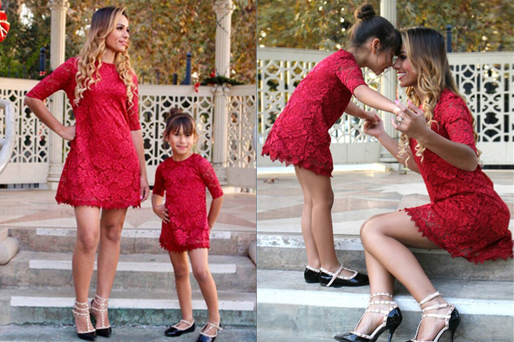 Yoins Mommy and Me Delicate Lace Matching Mini Dress