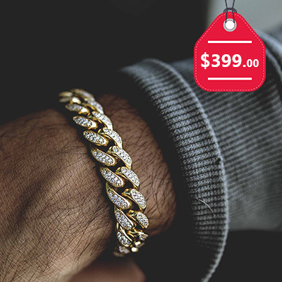 Diamond Cuban Link Bracelet (10mm) , Yellow Gold, $399.00