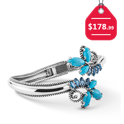 Turquoise and Blue Topaz Hinged Bypass Cuff Bracelet, $178.99