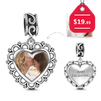 Heart Dangle Personalized Engravable Photo Charm 925 Sterling Silver, $19.95