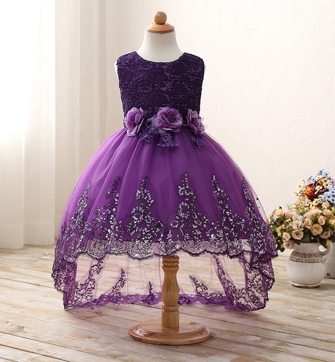 Elegant Sparkle-Hem Wedding Dress in Purple for Girls