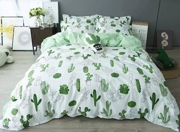 Cactus Printed Cotton Casual Style White Duvet Covers/Bedding Sets