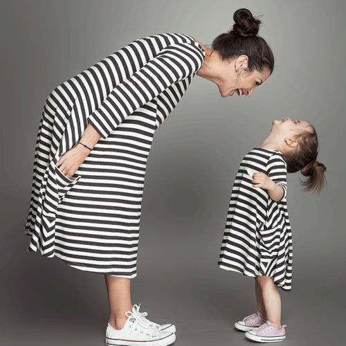 Mother&Daughter Striped Long Sleeve Dress Casual family cloth Women Girls Dress