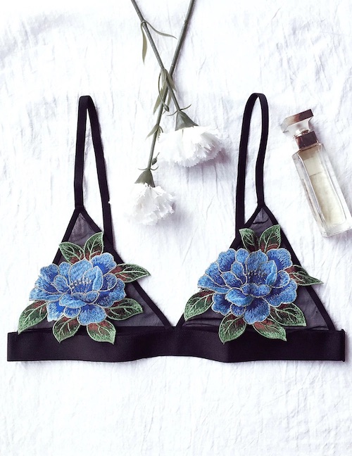 Embroidered Plunging Neck Bra