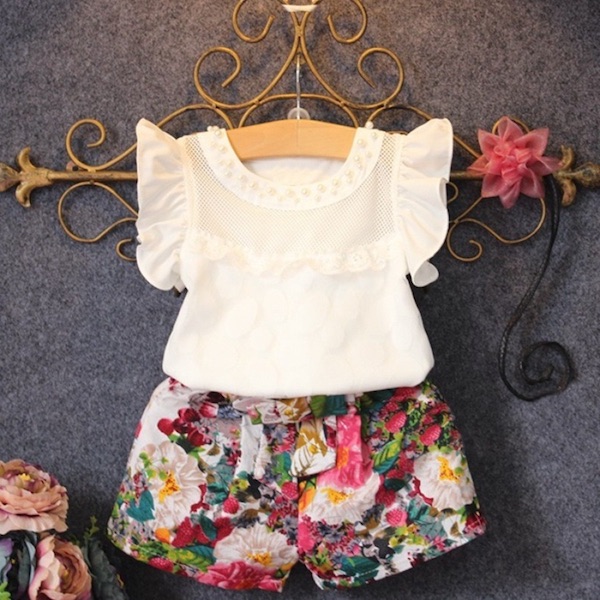 Pearl Decorated Floral Print Two Pieces Set