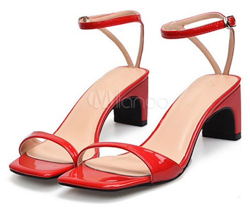 Women Red Sandals Open Toe Two Part Designed Heel Ankle Strap Sandal Shoes