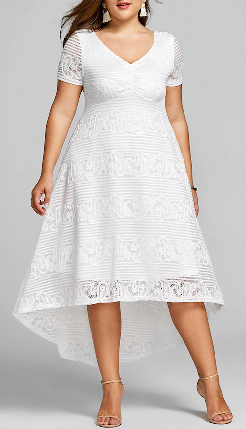 Plus Size High Low Lace Party Dress, White