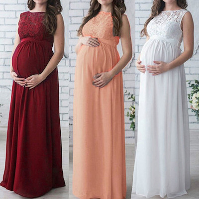 Long Sleeve O Neck Hollow Out Evening Party Long Maxi Maternal pregnancy dresses