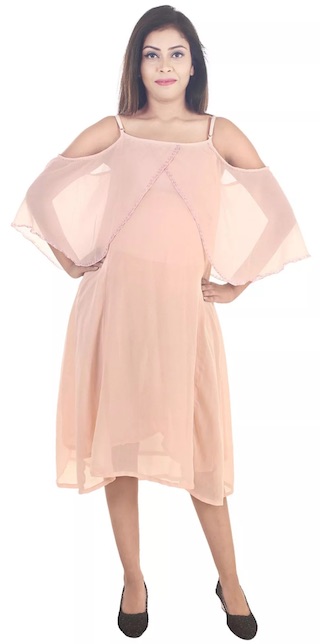 9teenAGAIN Solid Cold Shoulder Maternity Dress – Peach