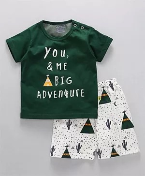 Mini Taurus Half Sleeves T-Shirt With Shorts Adventure Print - Green & White