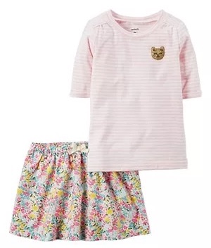 Carter's 2-Piece Striped Top & Floral Skirt Set - Pink White