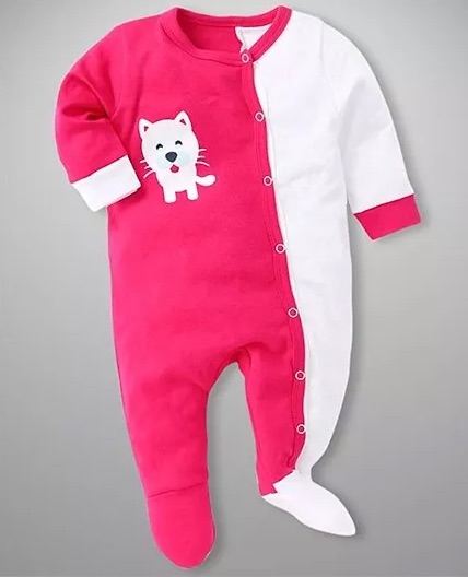 Morisons Baby Dreams Side Open Romper Kitty Print - Pink White