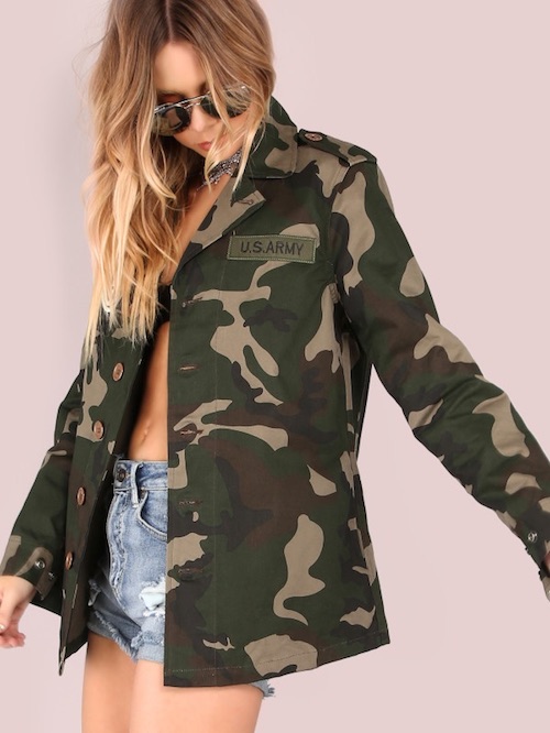 Lightweight Camo Patch Button Down Jacket CAMOUFLAGE