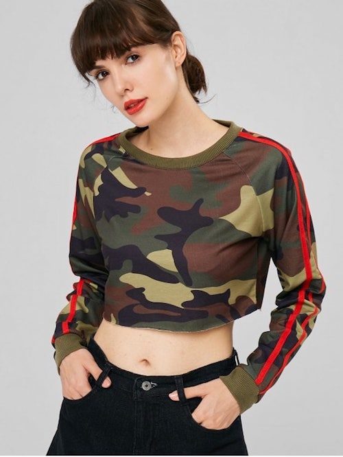 Stripes Patched Camouflage Sweatshirt - Acu Camouflage