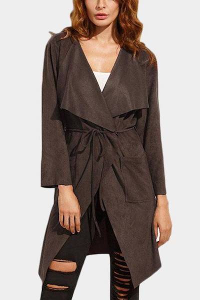 Self-tie Design Two Pockets Causal Trench Coat