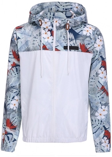 Floral Print Camouflage Color Block Zipped Long Sleeve Hoodie Jacket