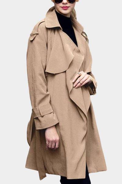 Khaki Lapel Collar Trench Outwear with Belt