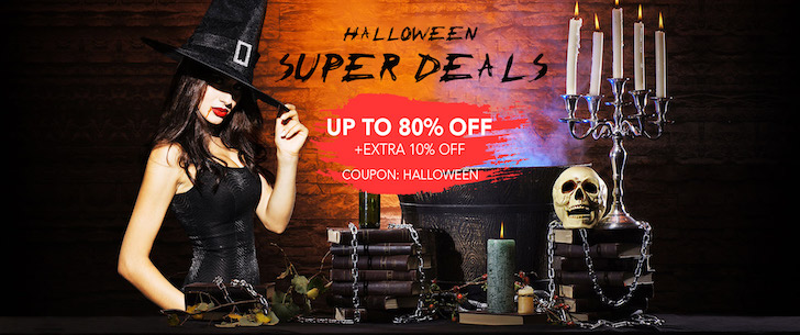 Up To 80% Off + Extra 10% Off. Coupon code: Halloween.