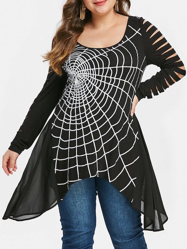 Plus Size Halloween Graphic Ripped T-shirt - Black