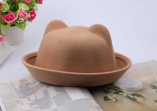 Newchic Girls Kids Cute Hat Caps Cat Ears Bowler Wool Blend Derby Devil Horn Children