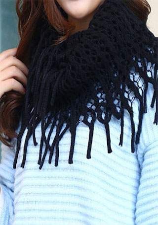 Solid Fringe Knitted Hollow Out Scarf