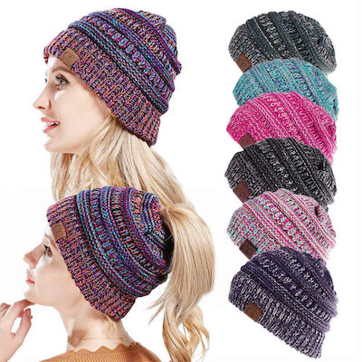 Womens Winter Messy Bun Ponytail Beanie Hat