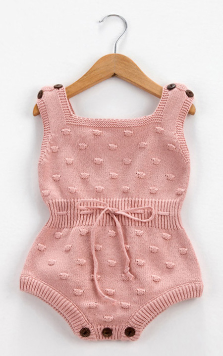 Baby's Solid Knit Pom-pom Decor Sleeveless Romper(Unisex)