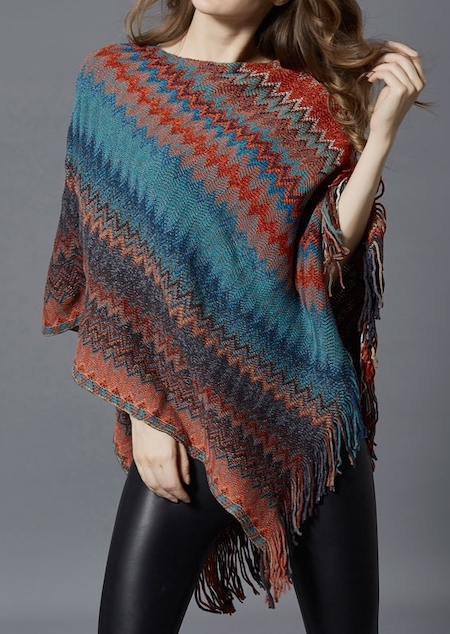 Geometric Knitted Fringe Shawl Sweater