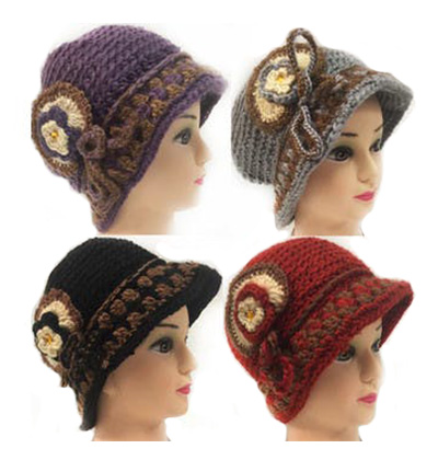 Knit Winter Hats with Layered Flowers